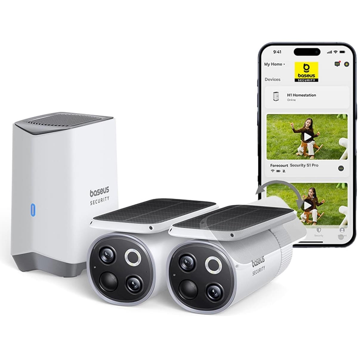 Baseus White S1 Pro 3K 2-Cam Outdoor Security Camera Kit