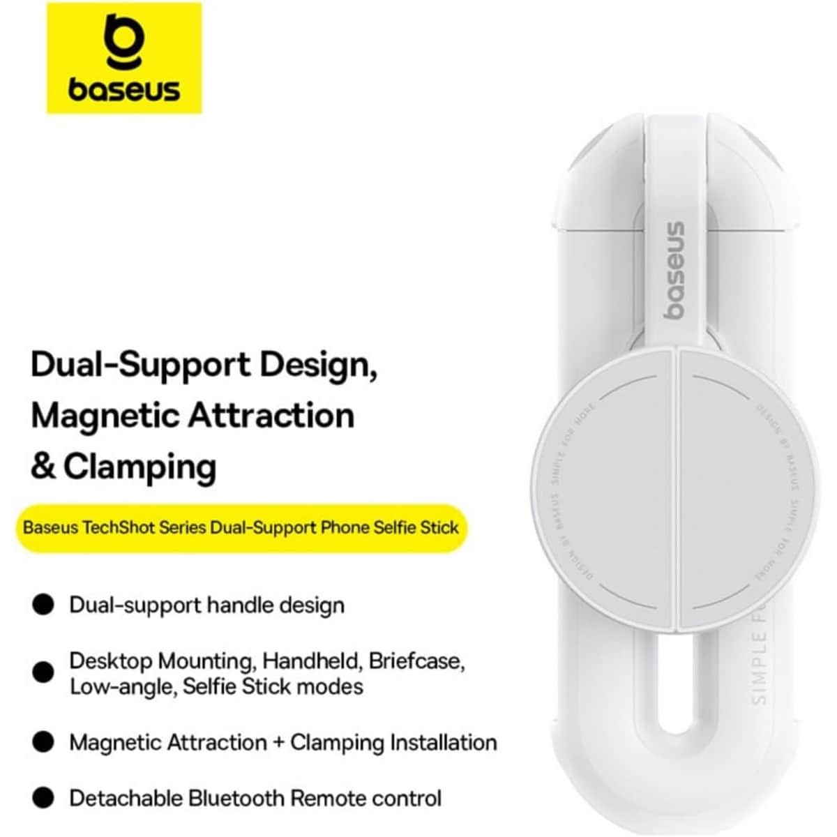 Baseus White TechShot Series Dual-Support Phone Selfie Stick