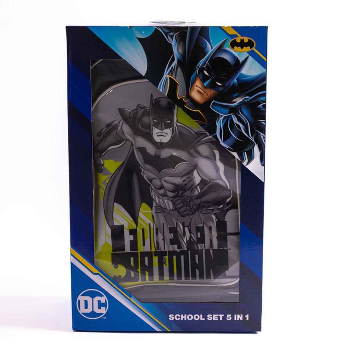 Batman 18" Dark Grey 5-in-1 School Trolley Bag Set with Lunch Bag, Pencil Case, Water Bottle & Lunch Box