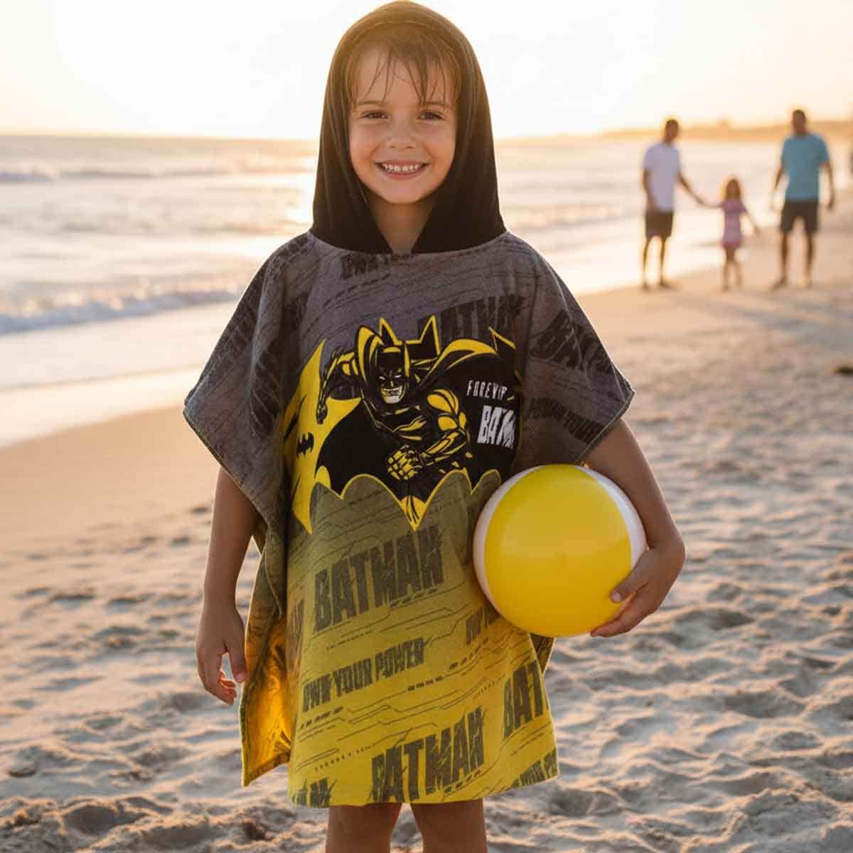 Batman Black Soft & Absorbent Hooded Poncho Kids Towel Boys, 3-4 Years