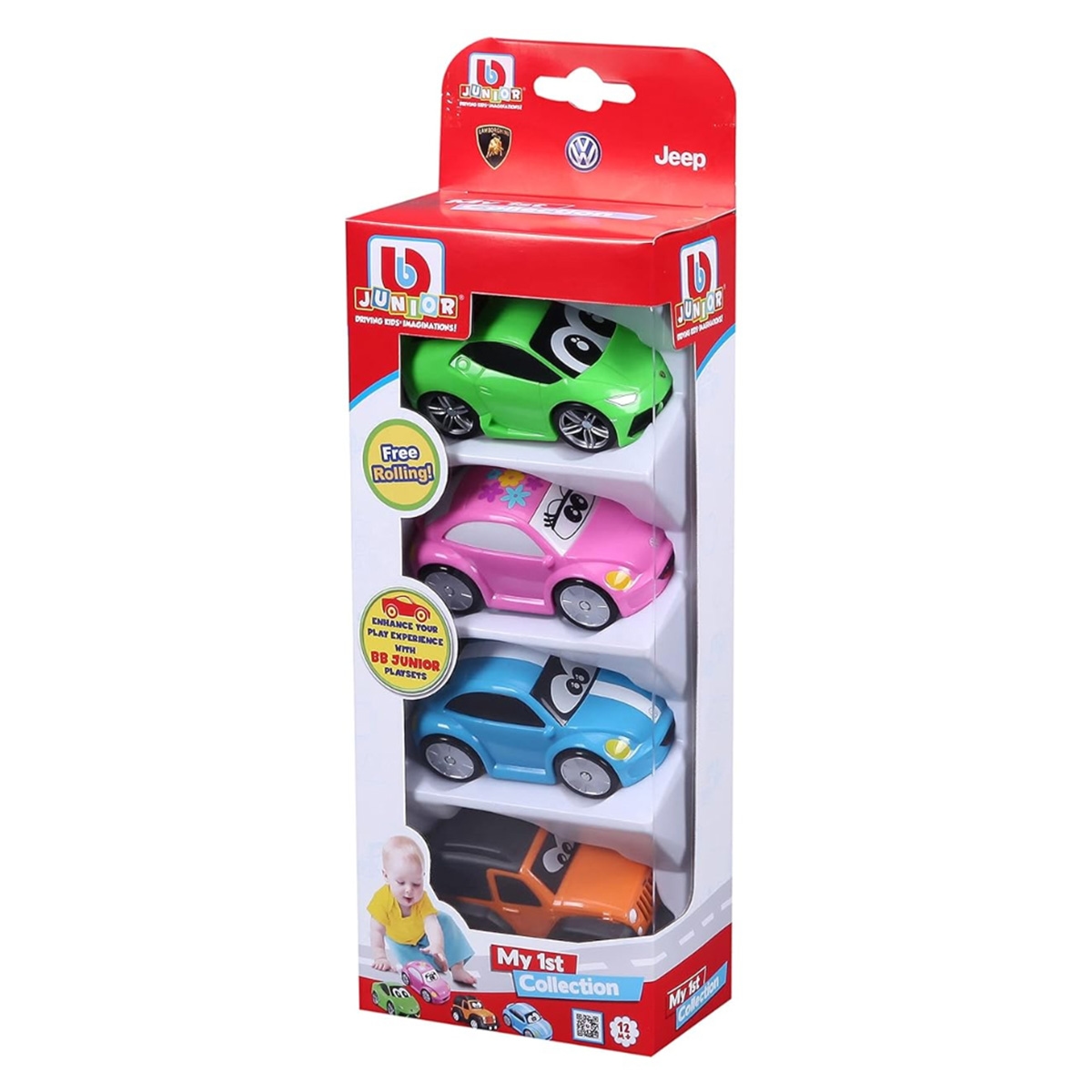 بي بي جونيور مجموعة سيارات أولى متنوعة للأطفال، 0-2 سنوات، مجموعة من 4