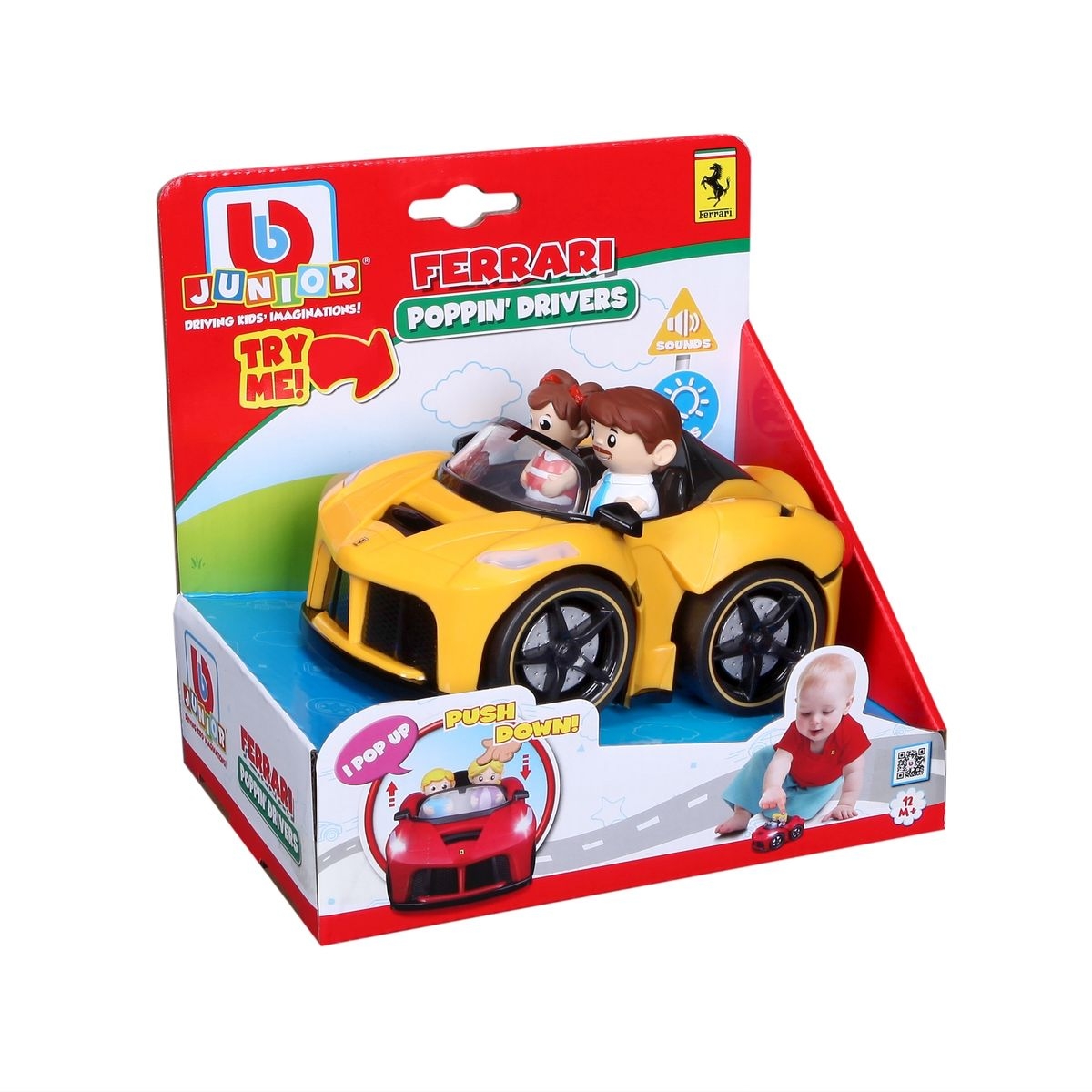 BB Junior Yellow Ferrari LaFerrari Aperta Poppin Drivers Car Toy Toddler, 0-2 Years