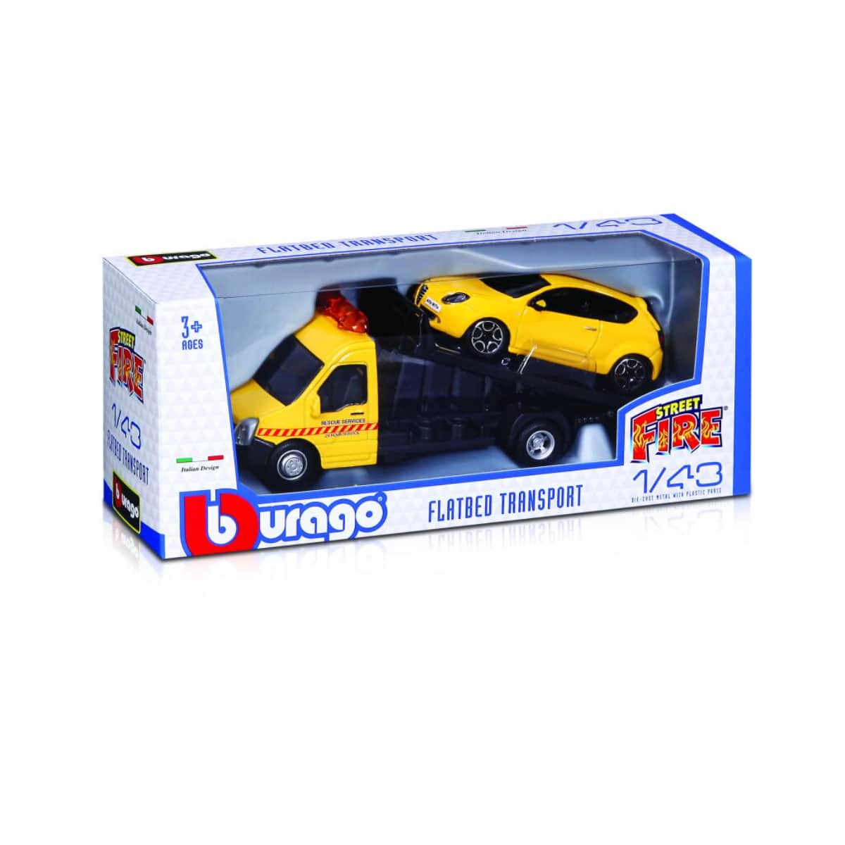 Bburago 18-31400 1:43 Scale Street Fire Assorted Flatbed Transport Playset Boys, 3-4 Years