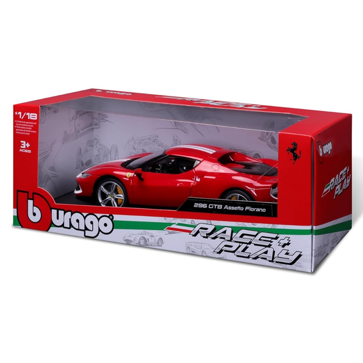 Bburago 1:18 Scale 2022 Ferrari 296 GTB Rosso Corsa Diecast Car Unisex, 3-4 Years