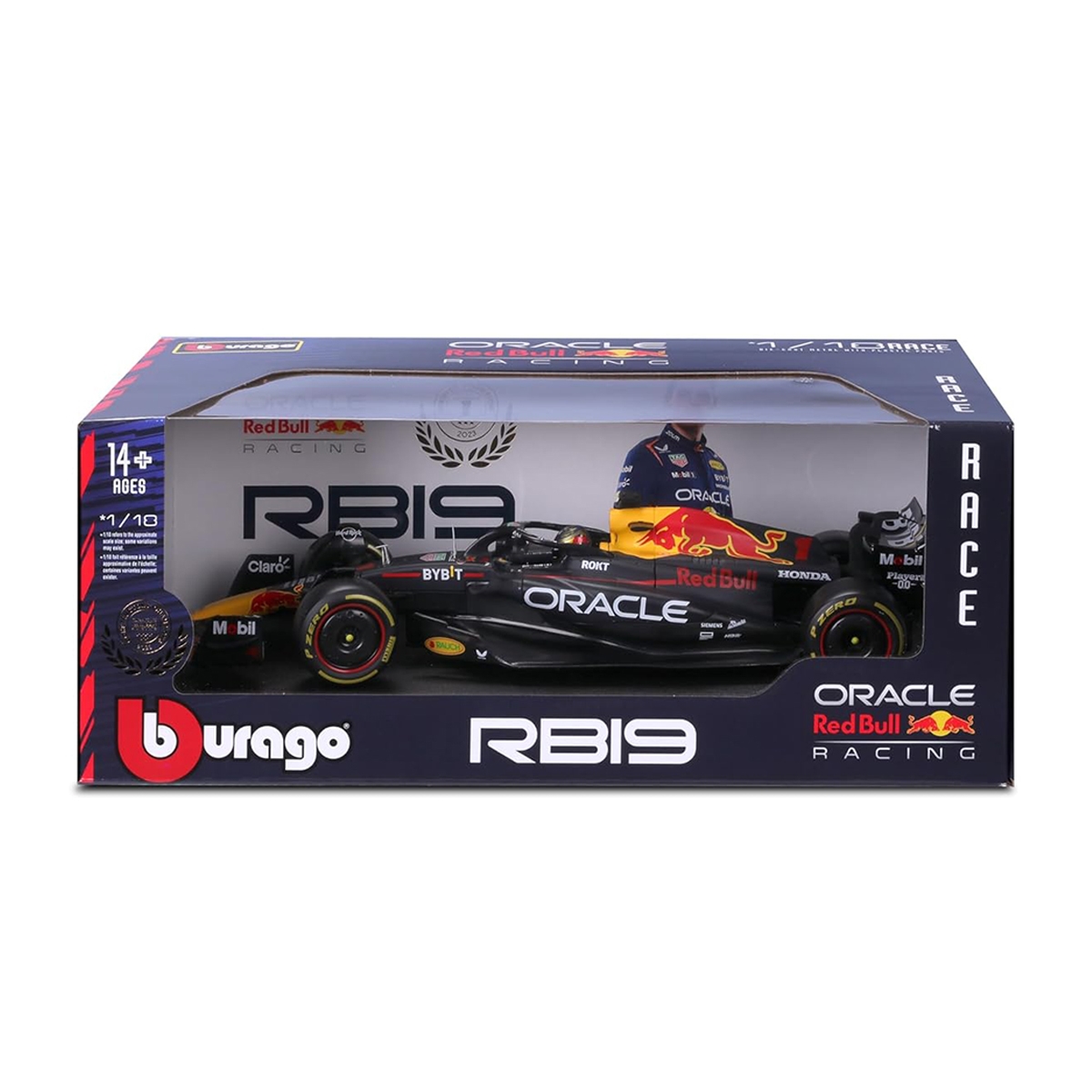 Bburago 1:18 Scale Oracle Red Bull Racing RB19 مع Max Verstappen Diecast Car للجنسين، 13+ سنة