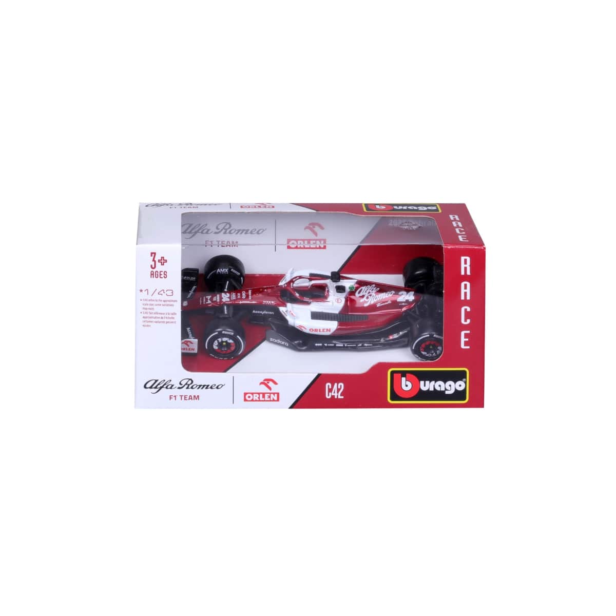 Bburago 1:43 Scale 2022 Alfa Romeo F1 Team Orlen C42 No.24 Diecast Car Boys, 3-4 Years