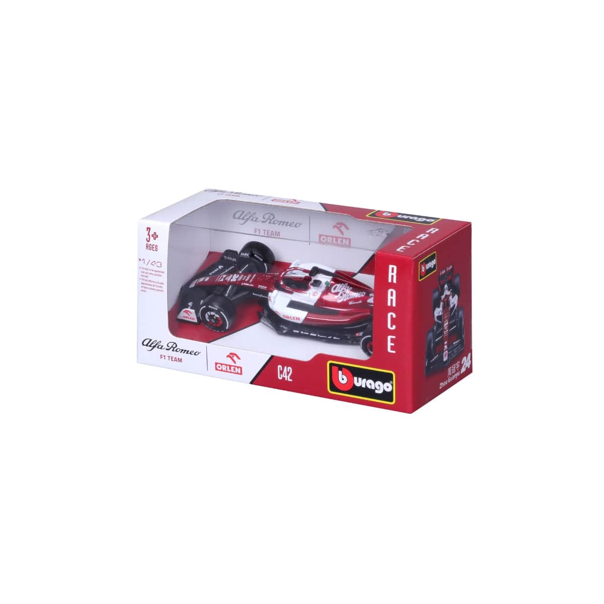 Bburago 1:43 Scale 2022 Alfa Romeo F1 Team Orlen C42 No.24 Diecast Car Boys, 3-4 Years