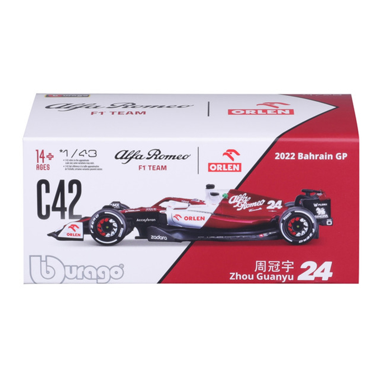 بوراجو سيارة دايكاست ألفا روميو F1 تيم أورلين C42 رقم 24 مع السائق بمقياس 1:43 للأولاد، 13 سنة فما فوق
