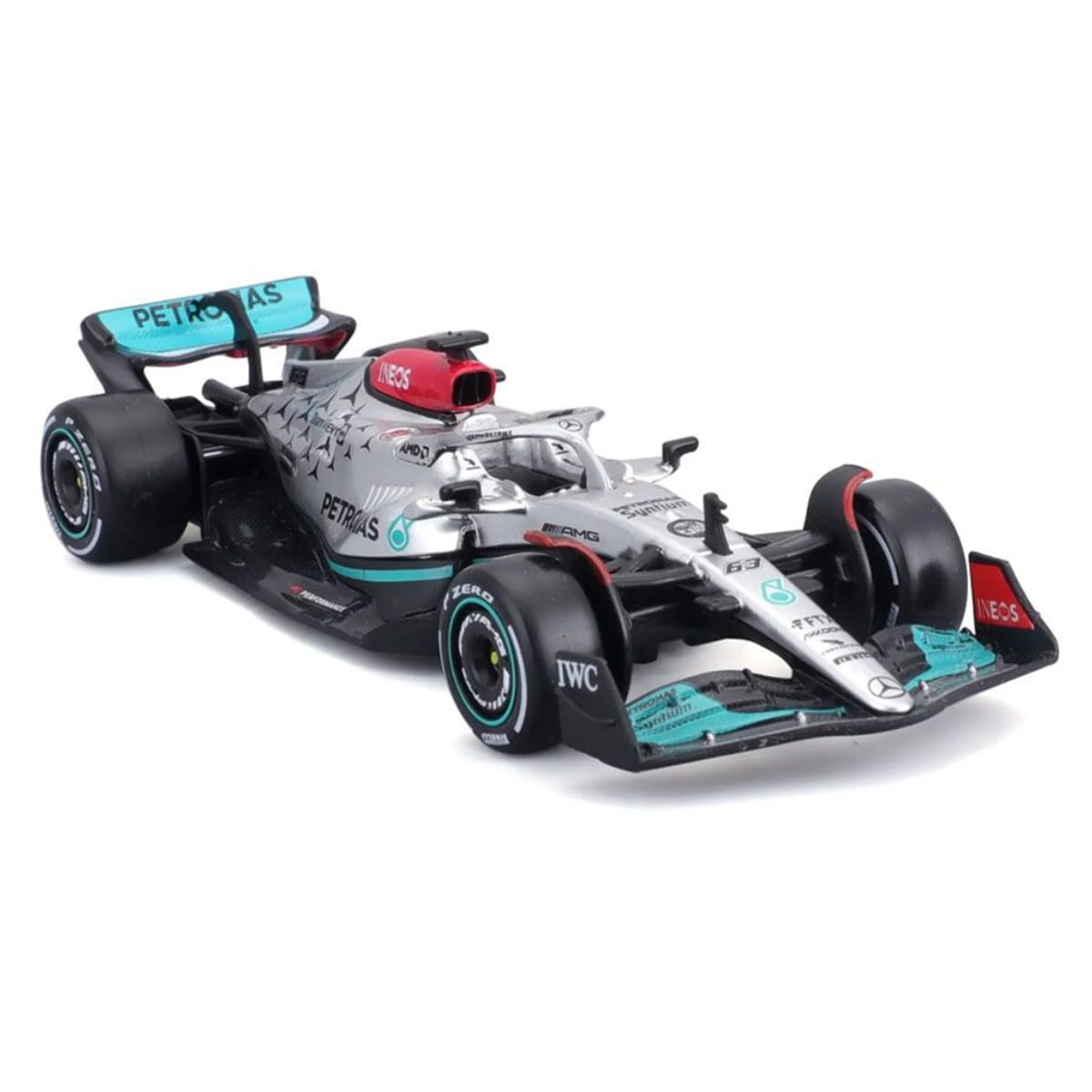 بوراجو سيارة دايكاست مرسيدس AMG F1 W13 رقم 63 بمقياس 1:43 للأولاد، 3-4 سنوات