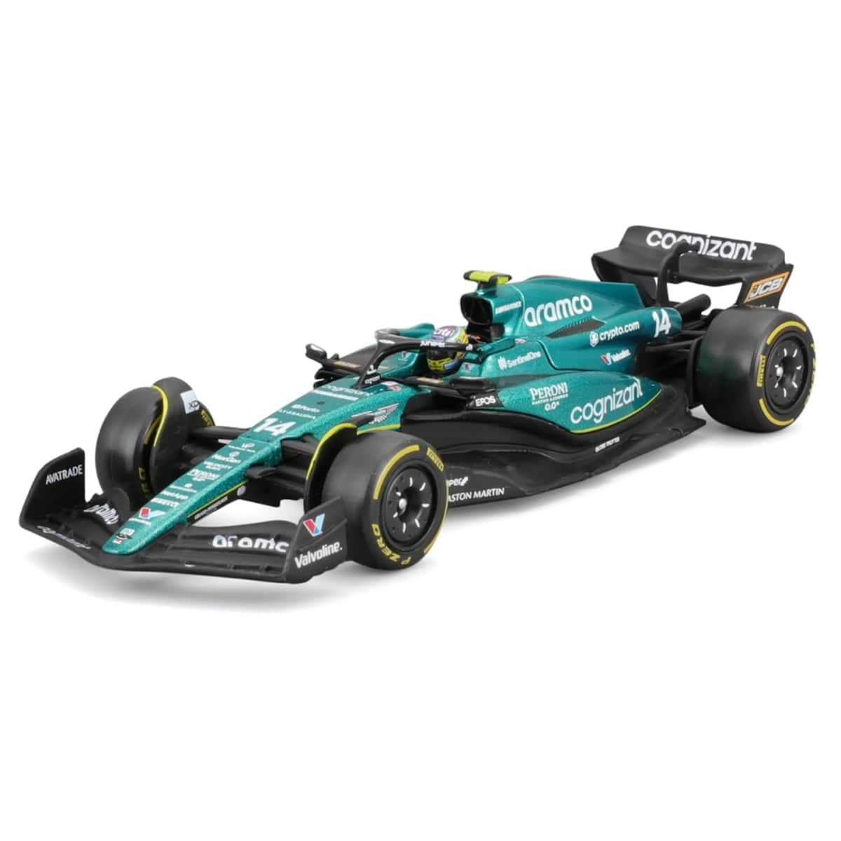 Bburago 1:43 Scale Aston Martin AMR23 #18 Lance Stroll with Helmet Diecast Race Car Unisex, 13+ Years