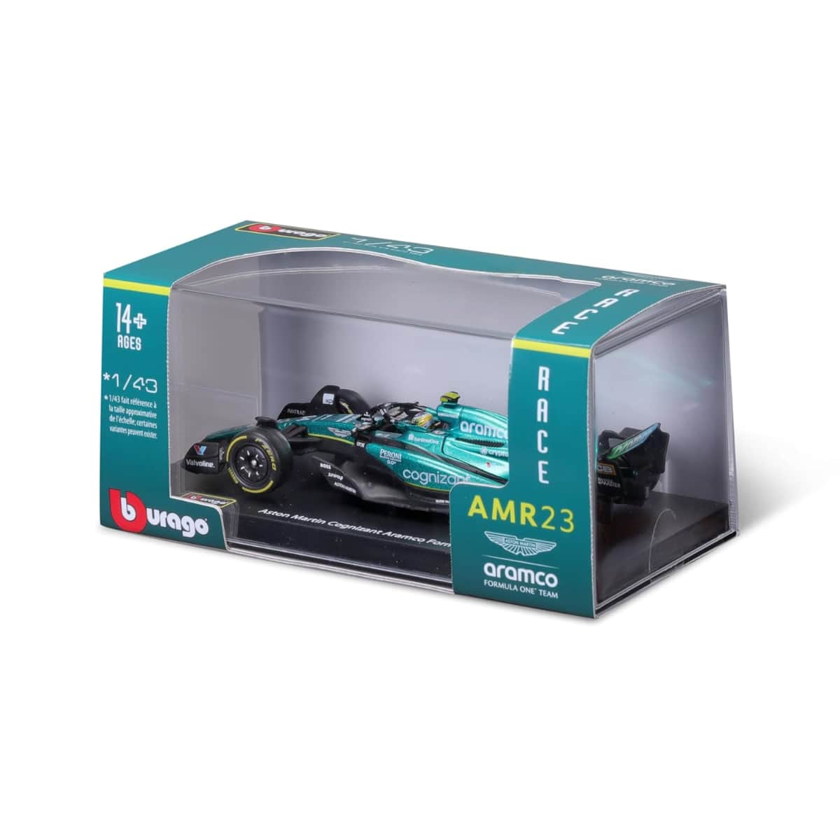 Bburago 1:43 Scale Aston Martin AMR23 #18 Lance Stroll with Helmet Diecast Race Car Unisex, 13+ Years