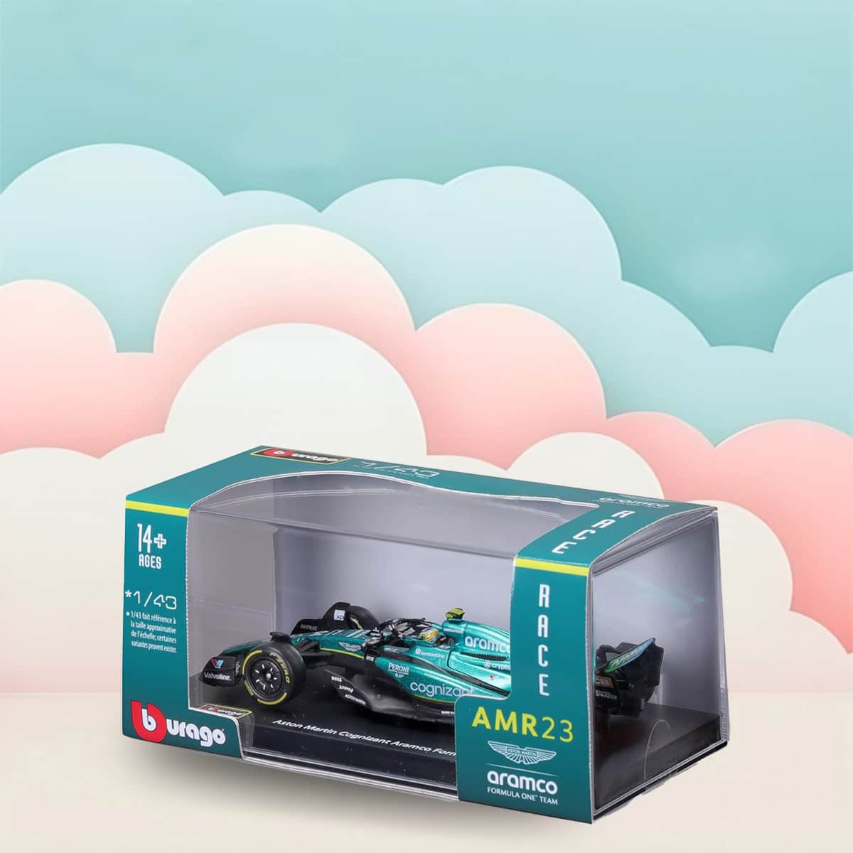 Bburago 1:43 Scale Aston Martin AMR23 #18 Lance Stroll with Helmet Diecast Race Car Unisex, 13+ Years