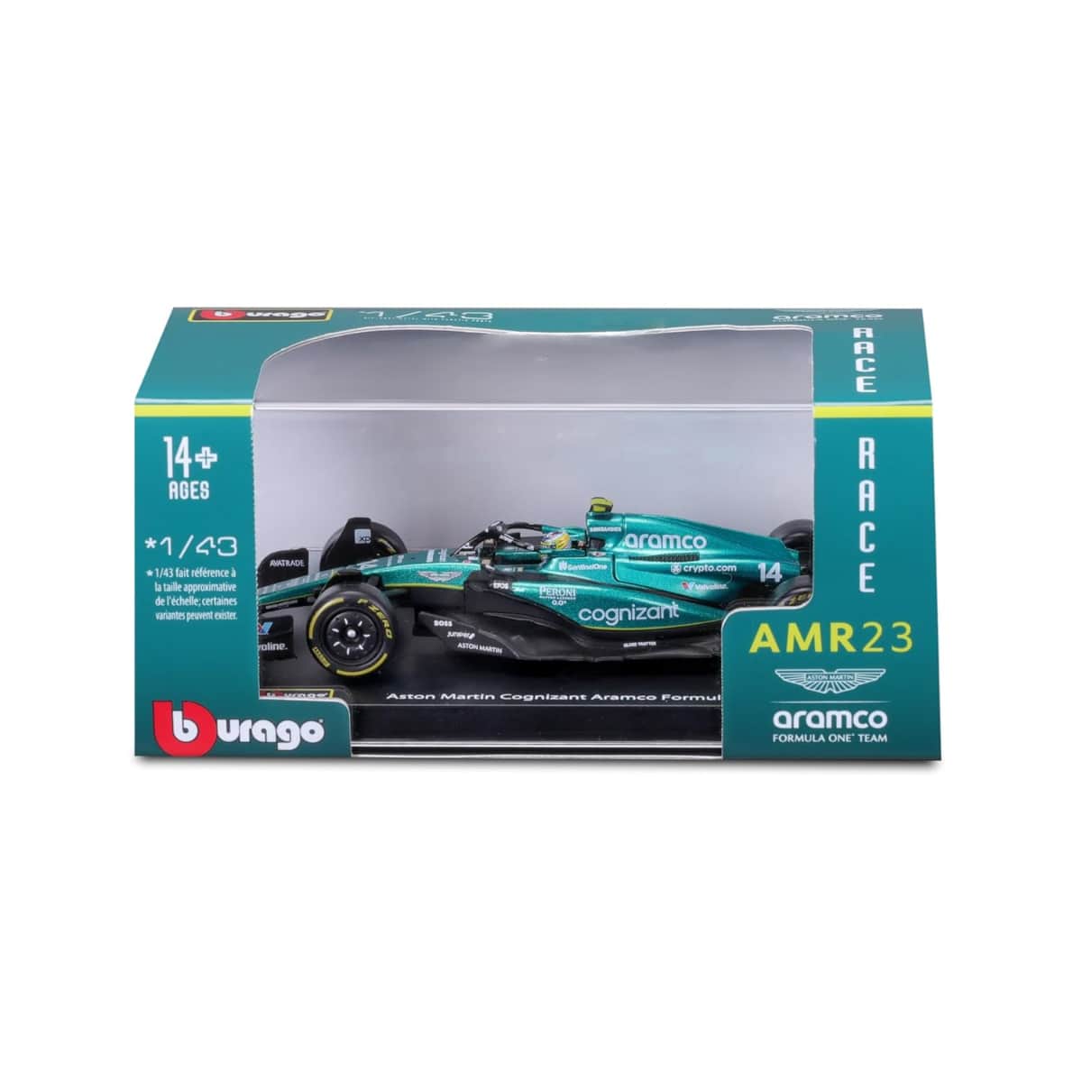 Bburago 1:43 Scale Aston Martin AMR23 #18 Lance Stroll with Helmet Diecast Race Car Unisex, 13+ Years