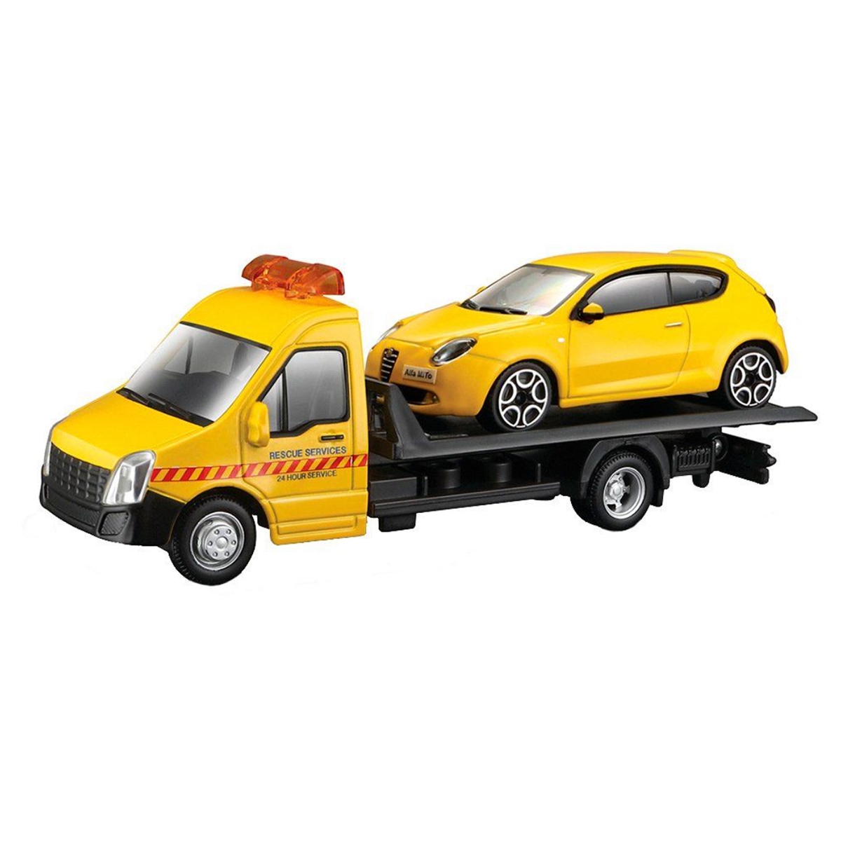 بوراجو مجموعة لعب شاحنة مسطحة ستريت فاير مع ألفا ميتو بمقياس 1:43 للأولاد، 3-4 سنوات