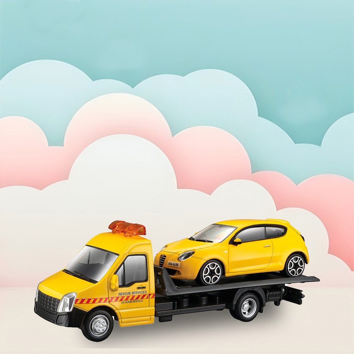 بوراجو مجموعة لعب شاحنة مسطحة ستريت فاير مع ألفا ميتو بمقياس 1:43 للأولاد، 3-4 سنوات