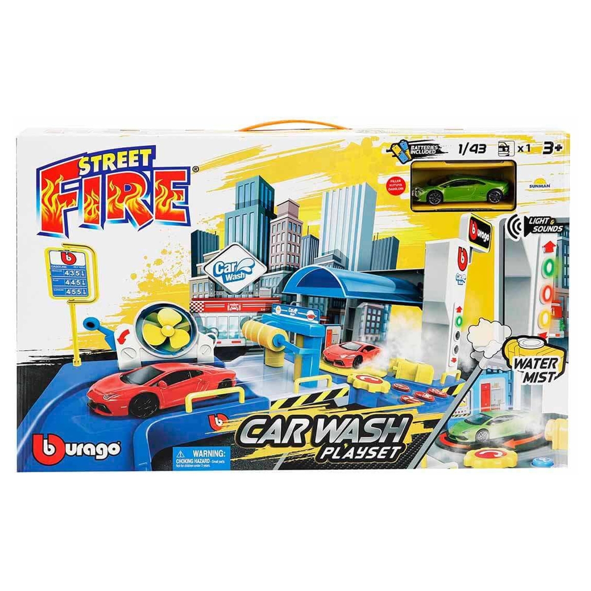 بوراجو طقم غسيل سيارات ستريت فاير مقياس 1:43 للجنسين، 3-4 سنوات