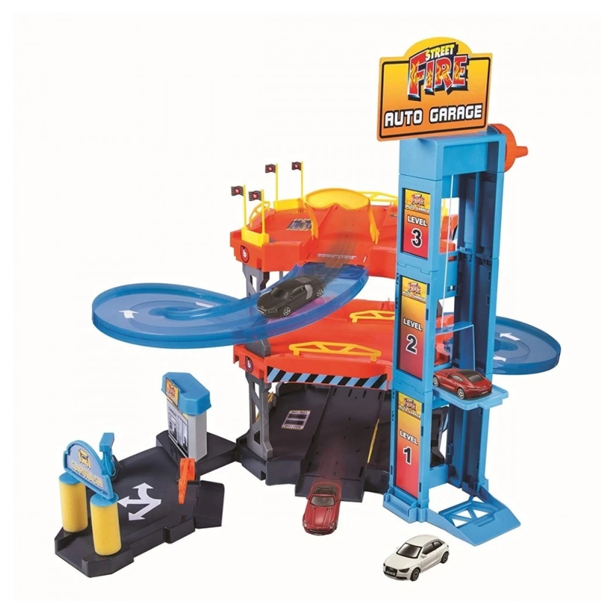 بوراجو طقم مرآب سيارات ستريت فاير مقياس 1:43 للجنسين، 3-4 سنوات