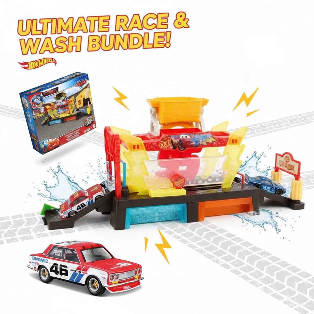 Bburago BRE Datsun 510 & Disney Pixar Cars Color Changers Car Wash Bundle Unisex, 5-7 Years