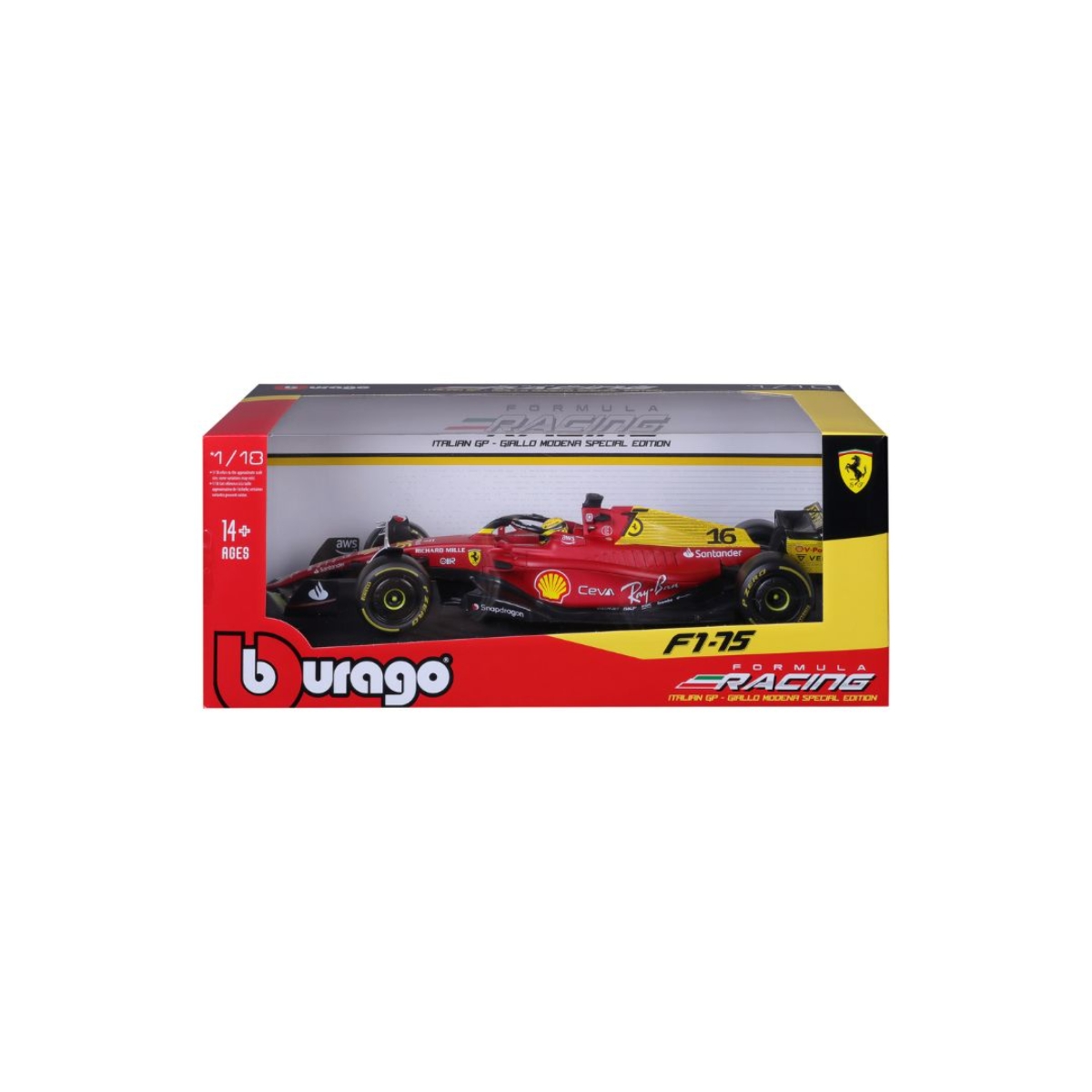 بوراجو سيارة فيراري F1-75 2022 بمقياس 1:18 للأولاد، 13+ سنوات