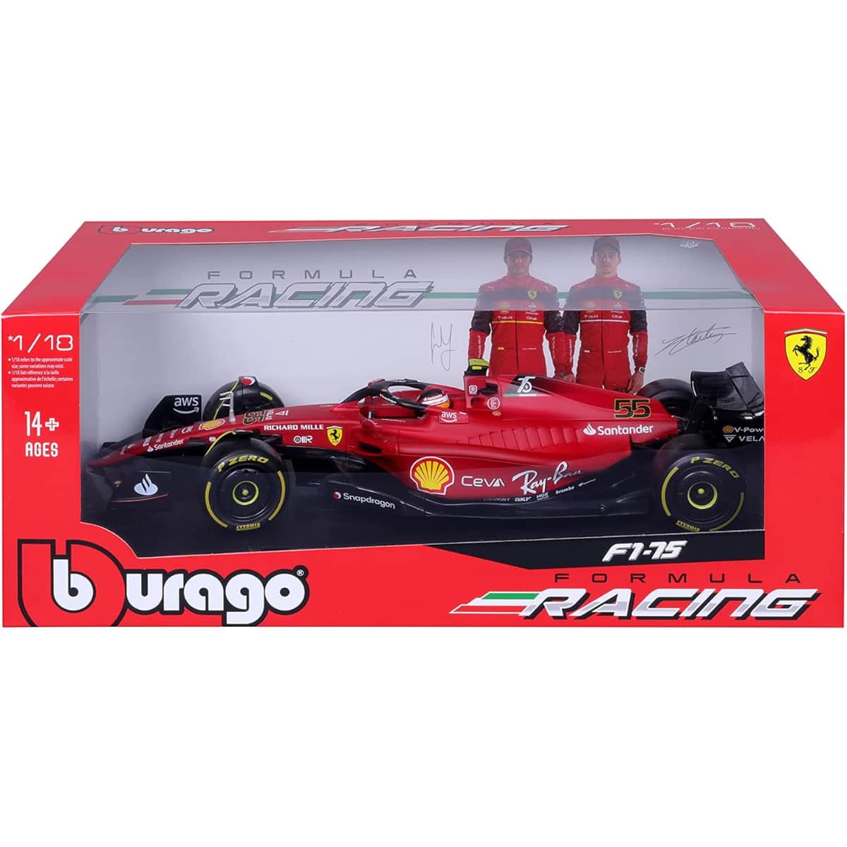 بوراجو سيارة فيراري F1-75 2022 ساينز بمقياس 1:18 للأولاد، 13+ سنوات