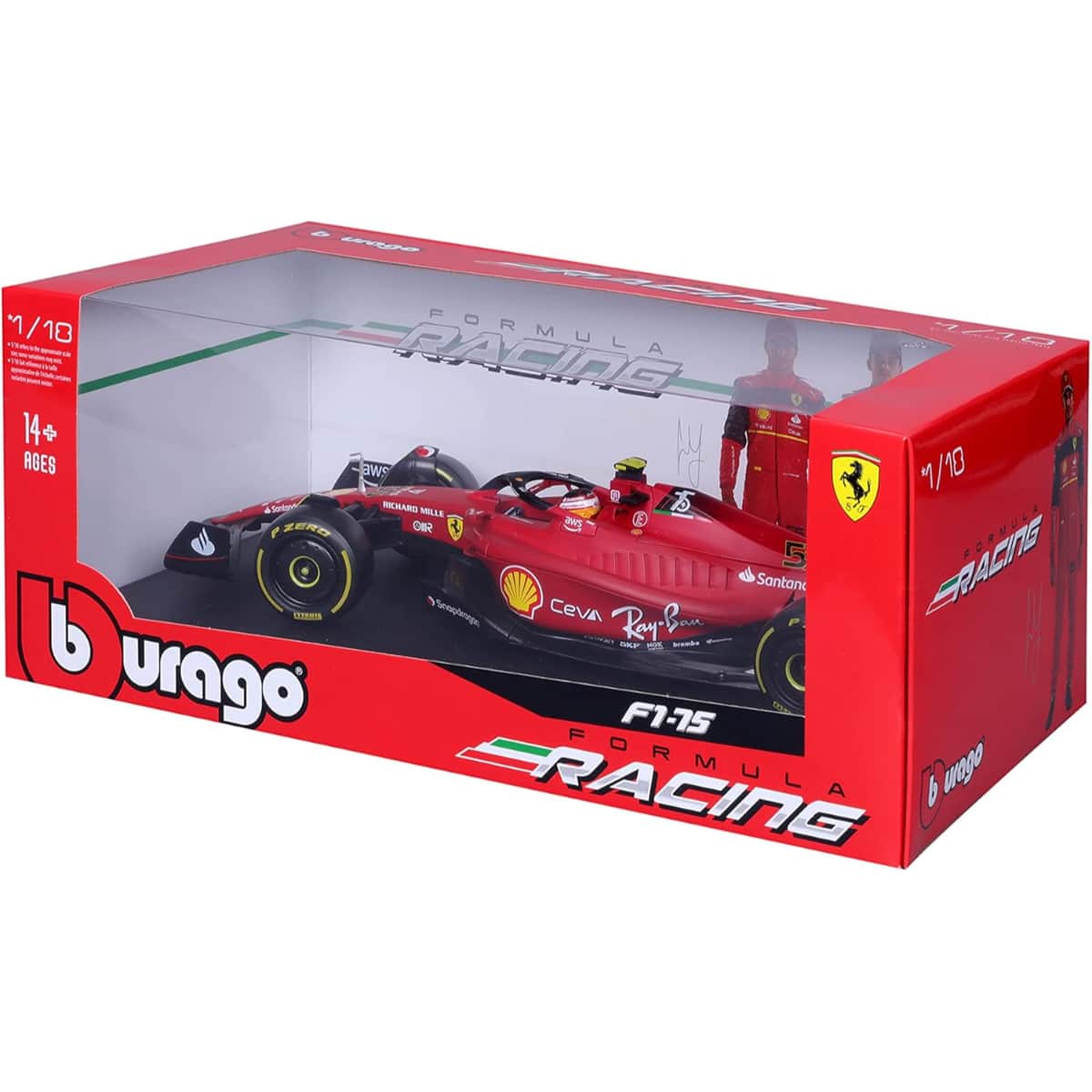 بوراجو سيارة فيراري F1-75 2022 ساينز بمقياس 1:18 للأولاد، 13+ سنوات