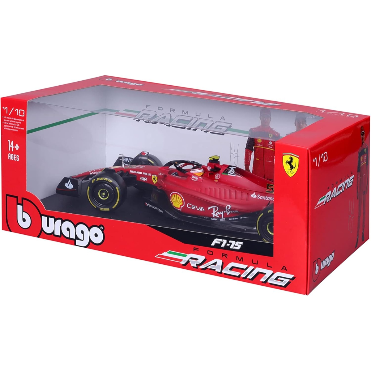 Bburago F1-75 2022 Sainz Ferrari 1:18 Scale Diecast Car Boys, 13+ Years