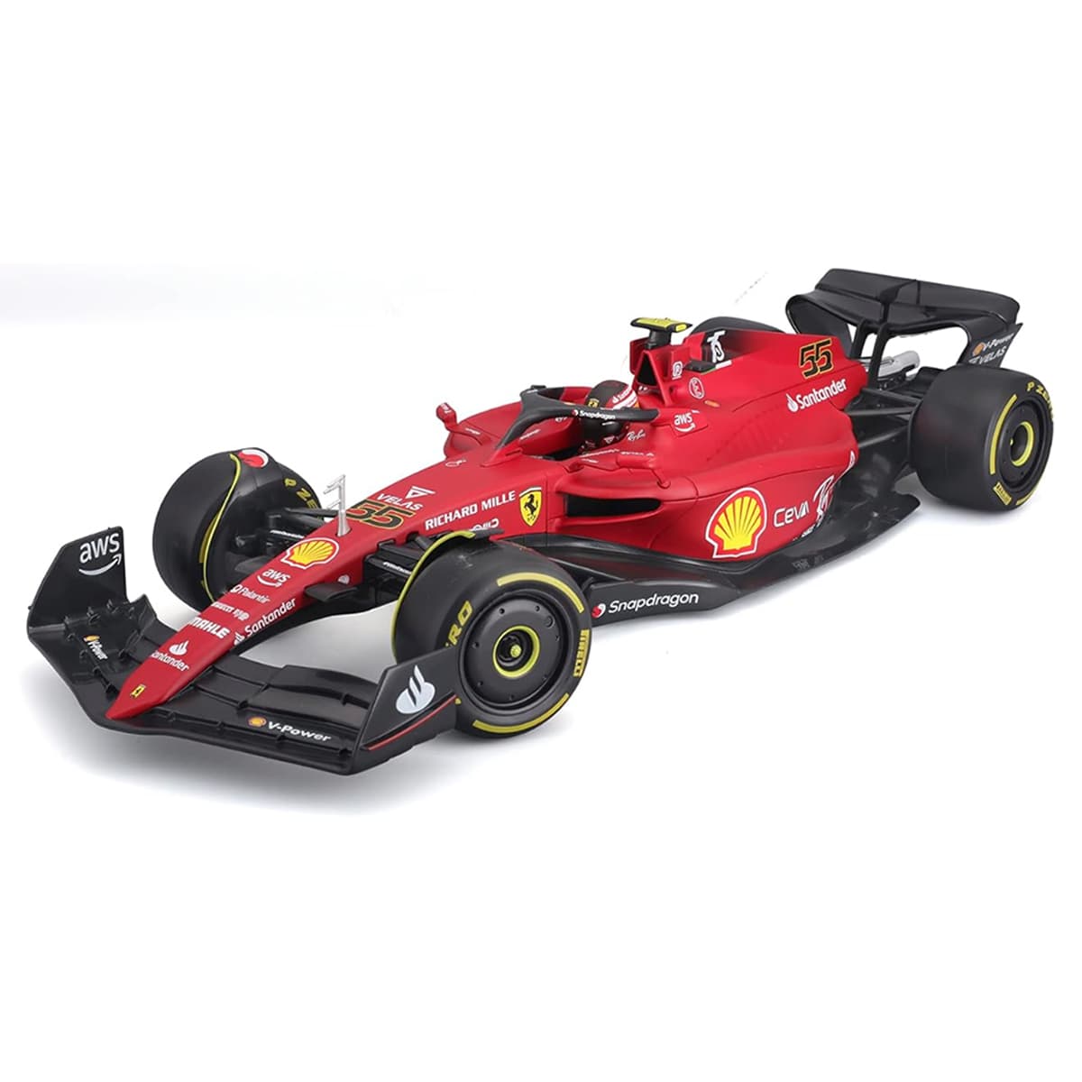 بوراجو سيارة فيراري F1-75 2022 ساينز بمقياس 1:18 للأولاد، 13+ سنوات