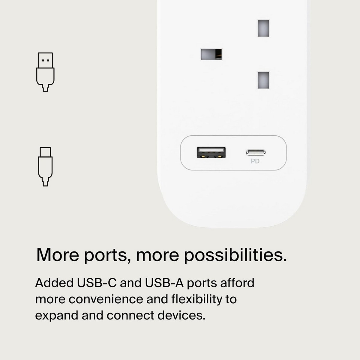 بيلكن مشترك كهربائي محمي من ارتفاع التيار بـ 4 منافذ مع USB-C وUSB-A بقدرة 18 واط بطول 2 متر