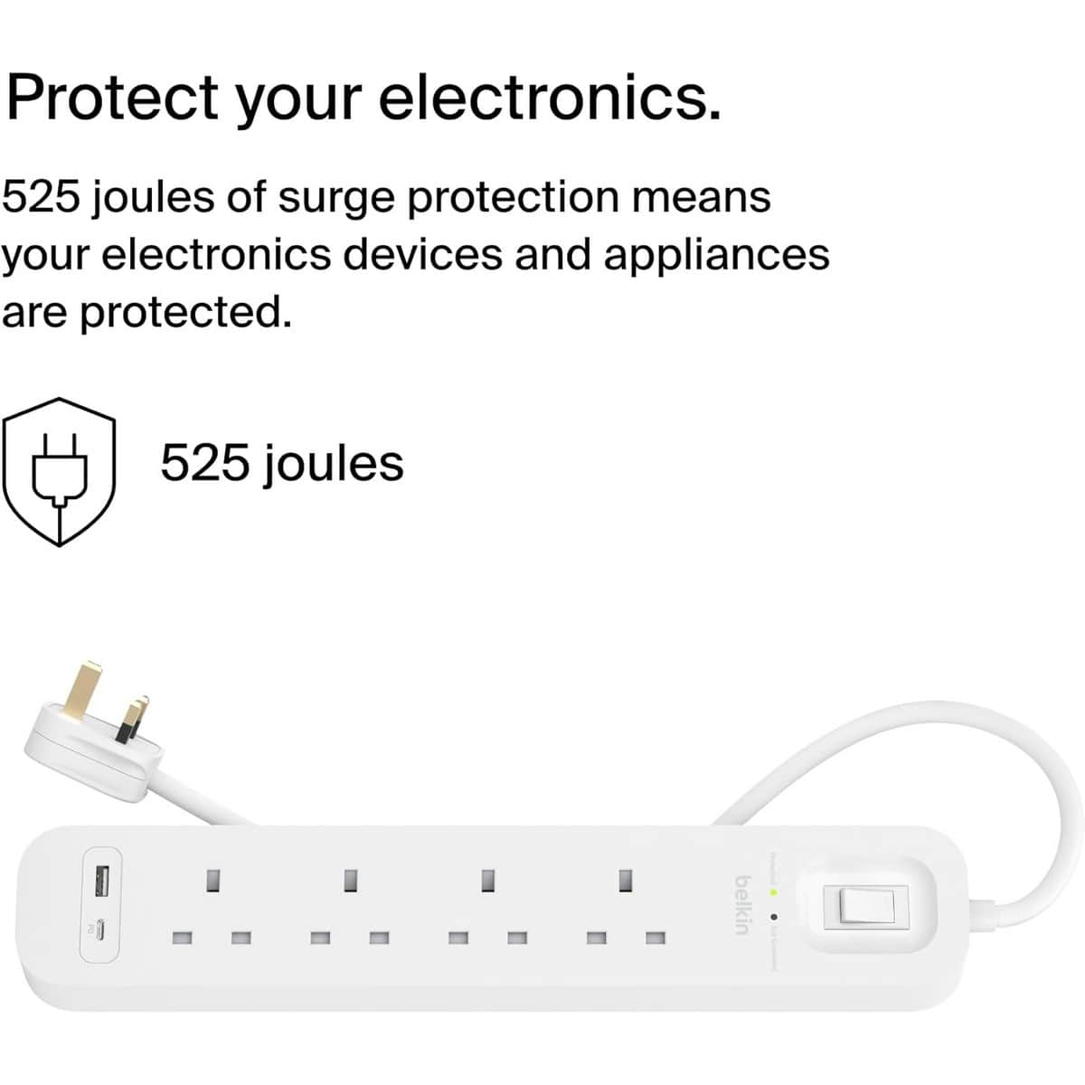 Belkin 18W USB-C & USB-A 4-Outlet Surge Protected 2m Power Strip