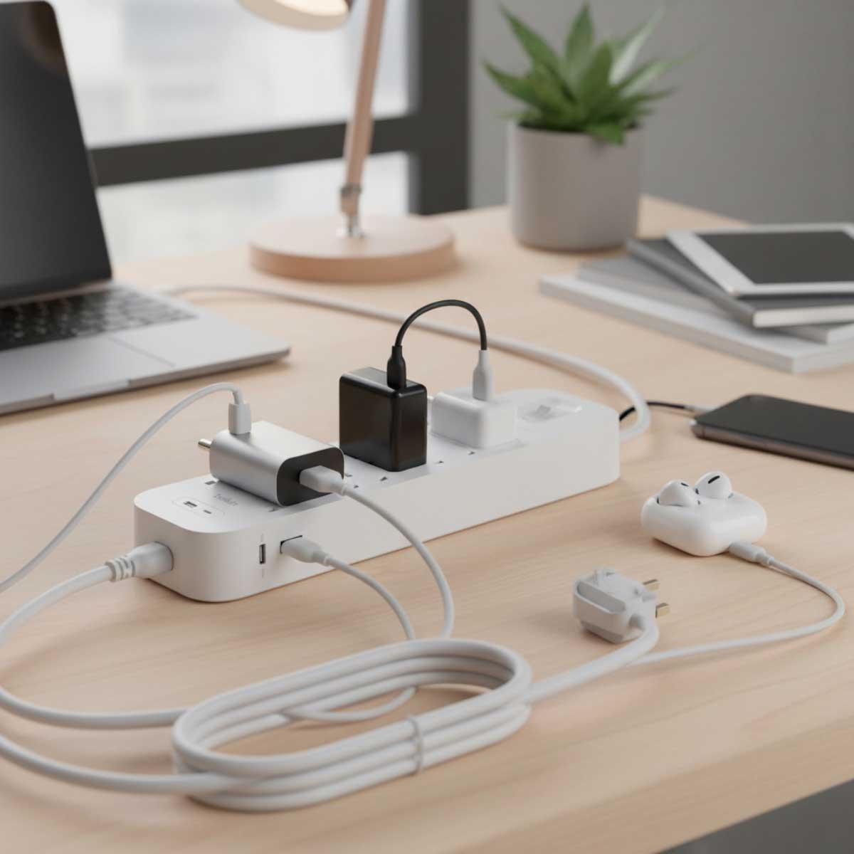 بيلكن مشترك كهربائي محمي من ارتفاع التيار بـ 6 منافذ مع USB-C وUSB-A بقدرة 18 واط بطول 2 متر