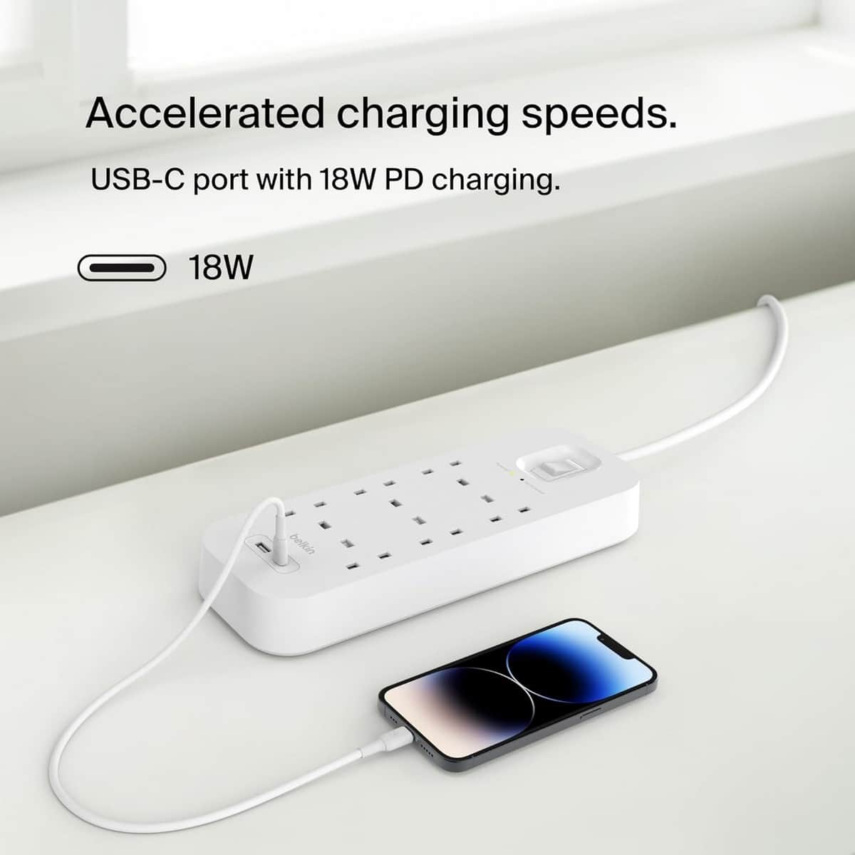 Belkin 18W USB-C & USB-A 6-Outlet Surge Protected 2m Power Strip
