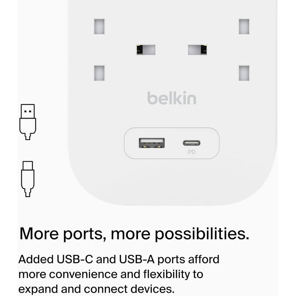 Belkin 18W USB-C & USB-A 6-Outlet Surge Protected 2m Power Strip