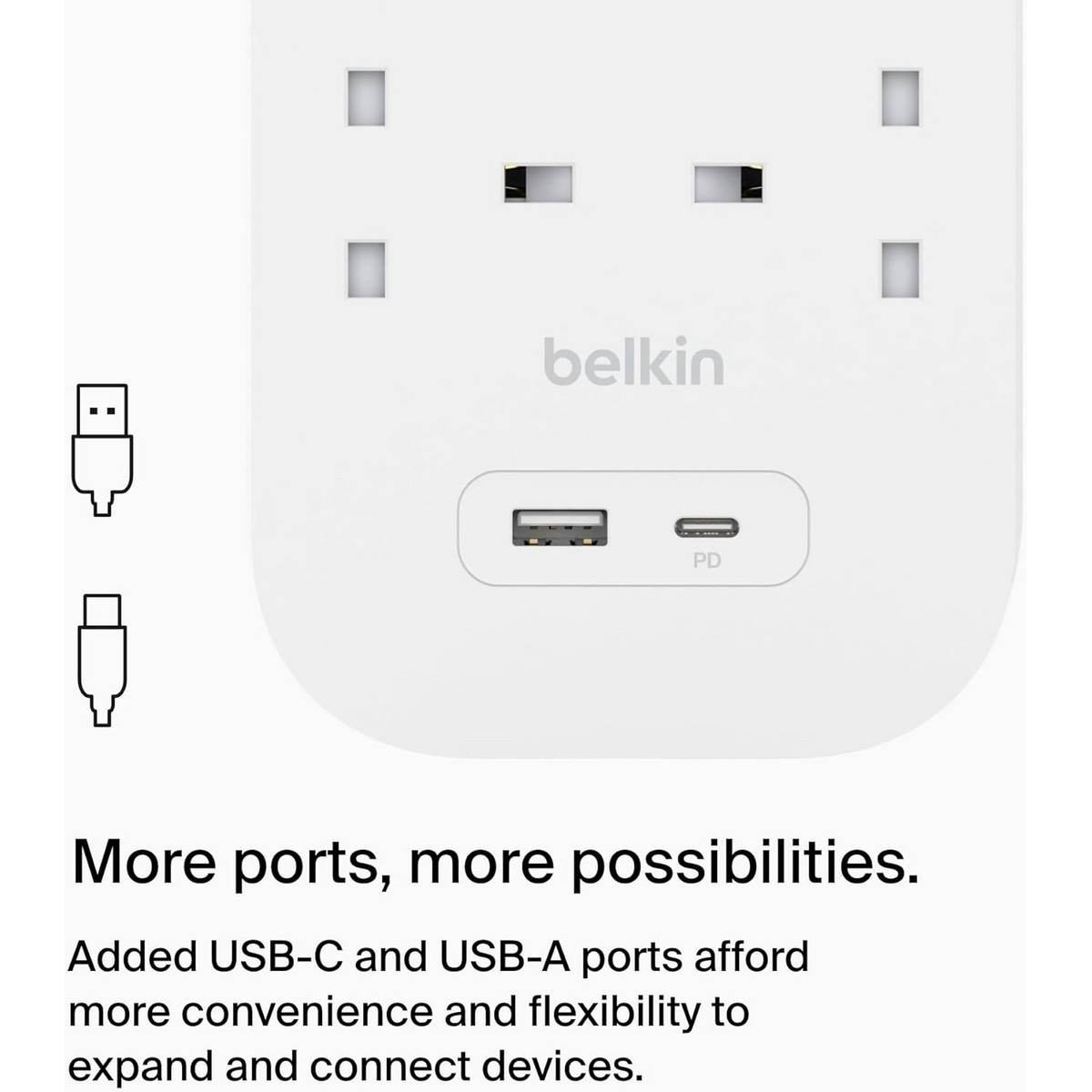 بيلكن مشترك كهربائي محمي من ارتفاع التيار بـ 6 منافذ مع USB-C وUSB-A بقدرة 18 واط بطول 2 متر