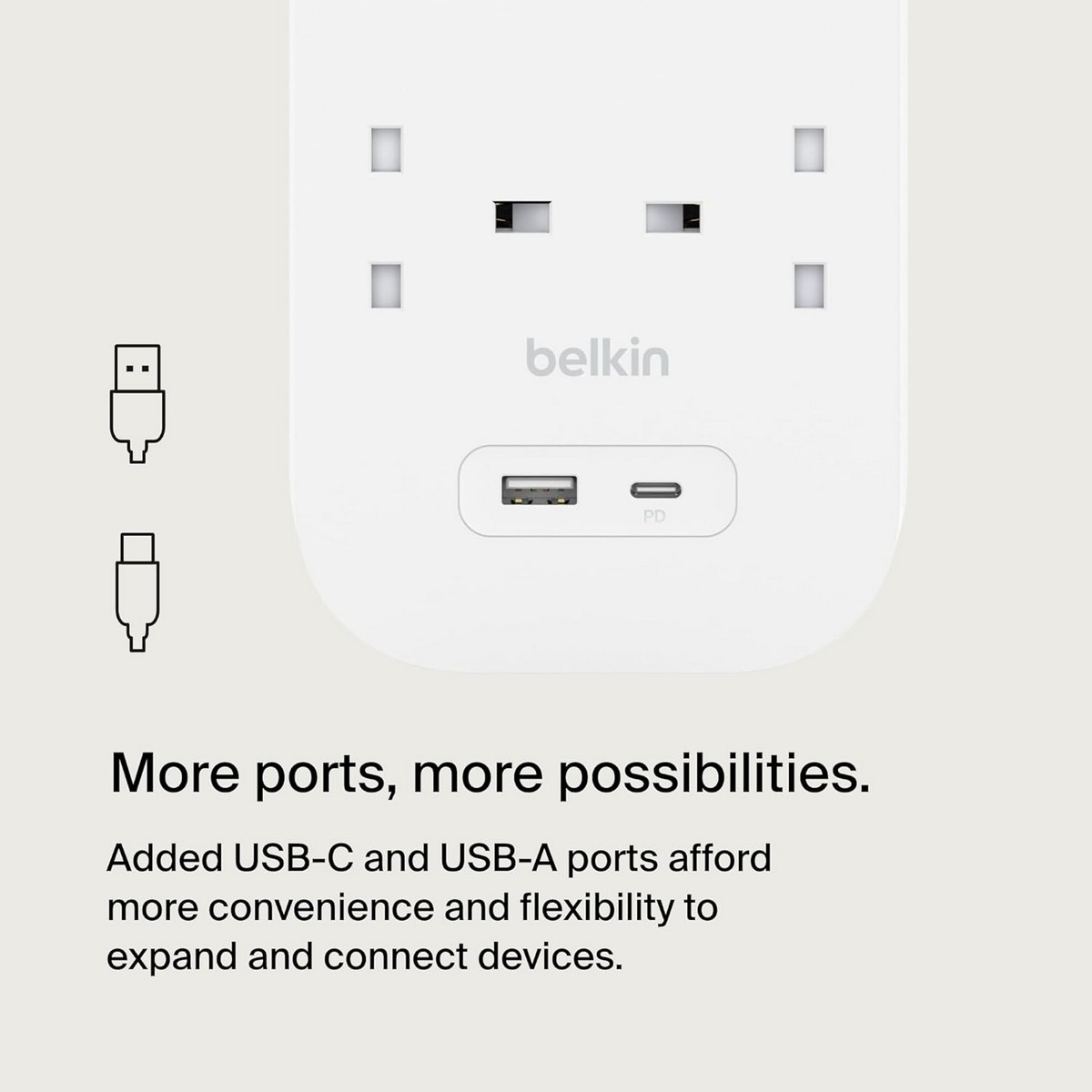 بيلكن مشترك كهربائي محمي من ارتفاع التيار بـ 8 منافذ مع USB-C وUSB-A بقدرة 18 واط بطول 2 متر