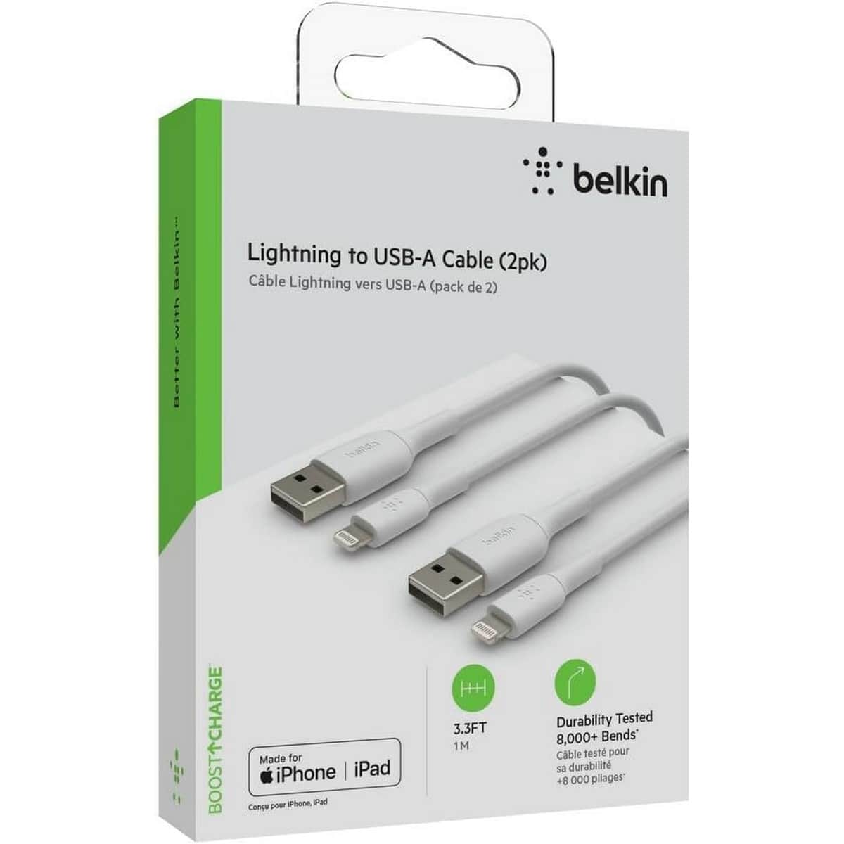 بيلكن طقم كابلين PVC USB-A إلى لايتنينج بطول 1 متر