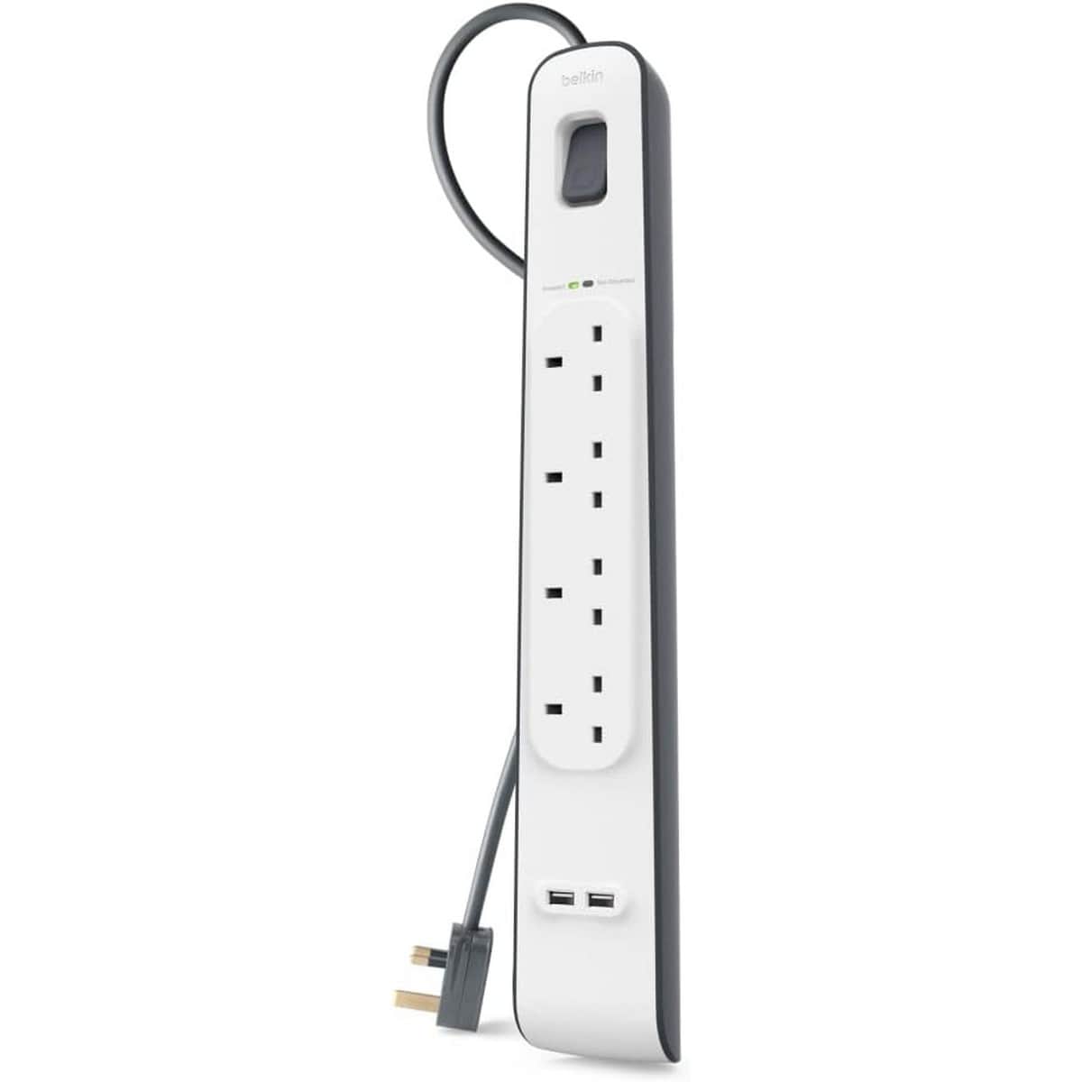 بيلكن مشترك كهرباء محمي من زيادة التيار بـ 4 منافذ ومنفذي USB