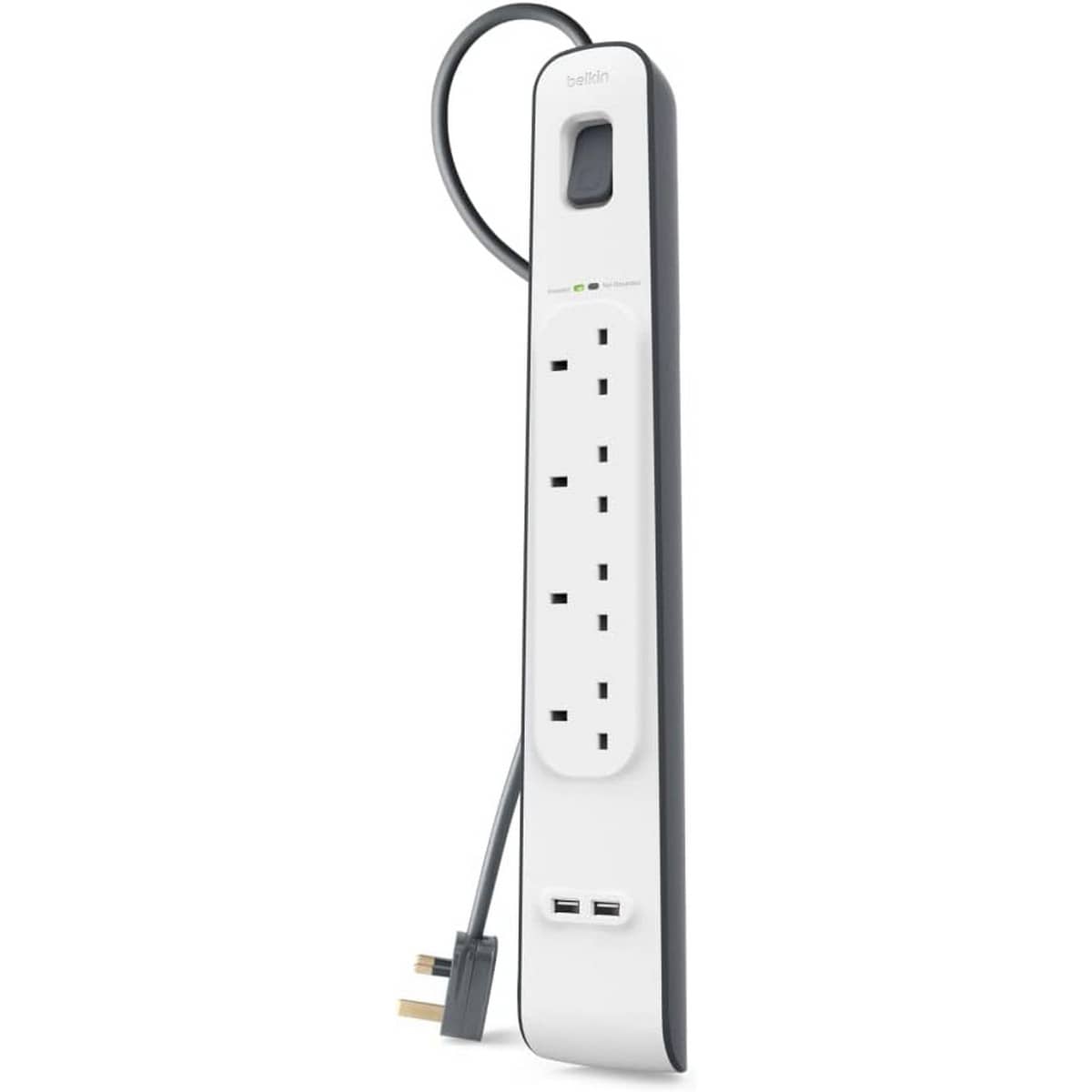 بيلكن مشترك كهرباء محمي من زيادة التيار بـ 4 منافذ ومنفذي USB