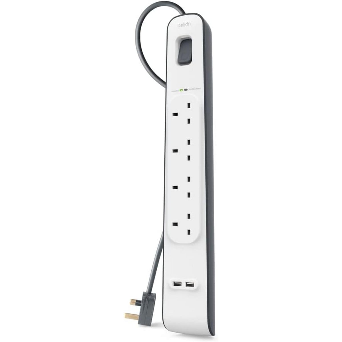 بيلكن مشترك كهرباء محمي من زيادة التيار بـ 4 منافذ ومنفذي USB