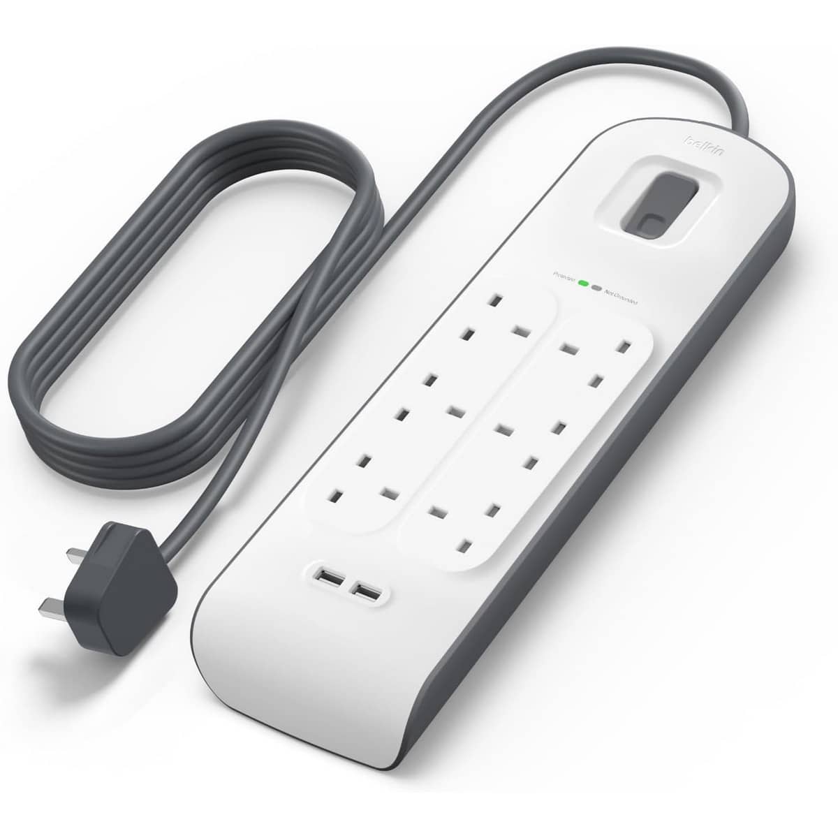 بيلكن مشترك كهرباء محمي من زيادة التيار بـ 6 منافذ ومنفذي USB