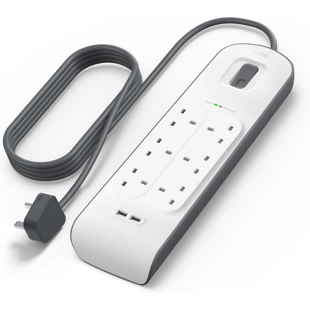بيلكن مشترك كهرباء محمي من زيادة التيار بـ 6 منافذ ومنفذي USB