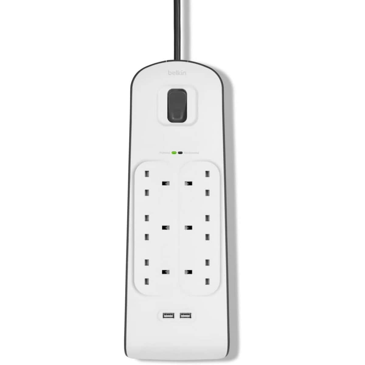 بيلكن مشترك كهرباء محمي من زيادة التيار بـ 6 منافذ ومنفذي USB