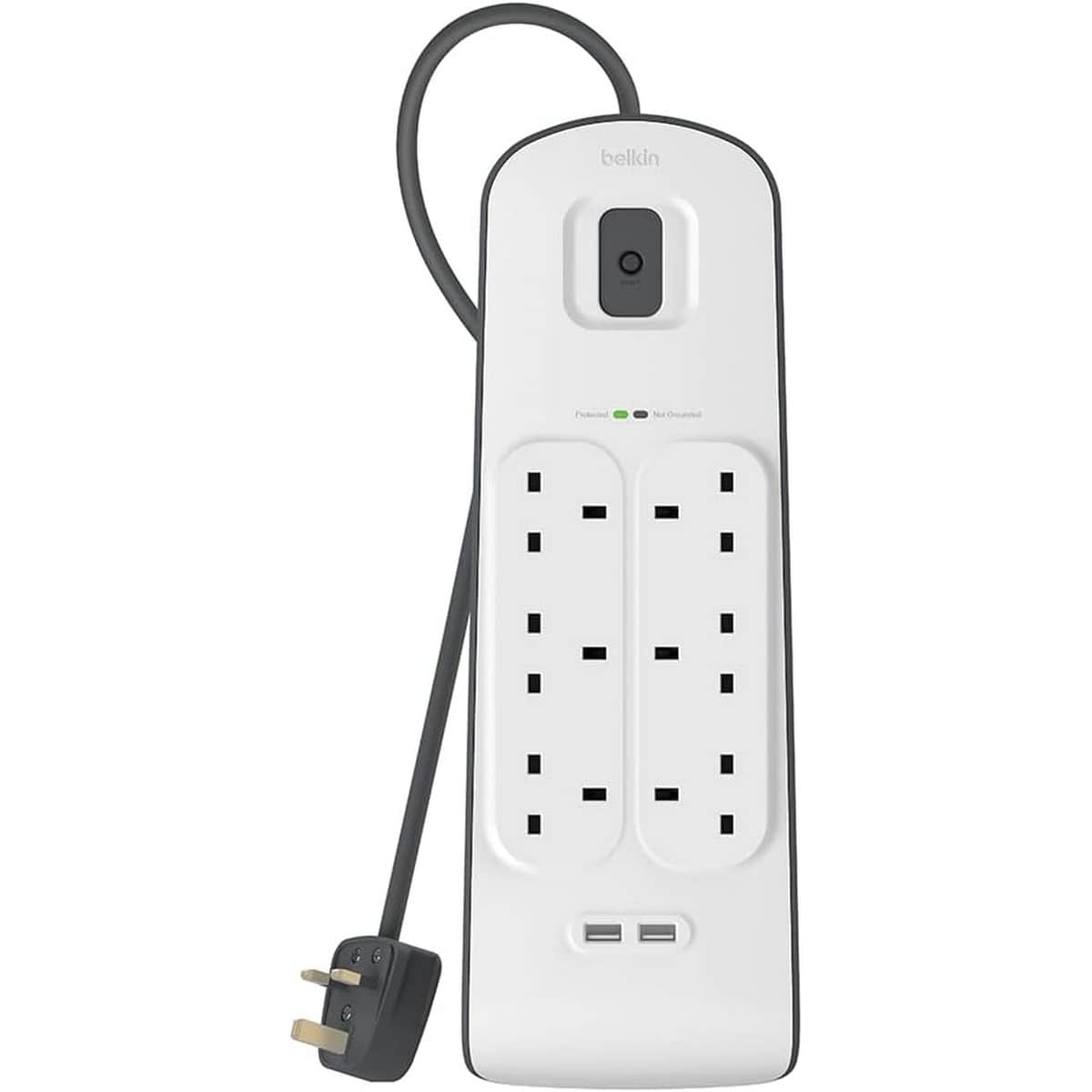 بيلكن مشترك كهرباء محمي من زيادة التيار بـ 6 منافذ ومنفذي USB