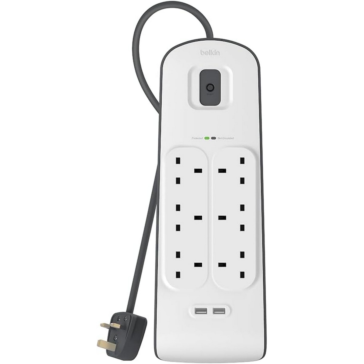 بيلكن مشترك كهرباء محمي من زيادة التيار بـ 6 منافذ ومنفذي USB