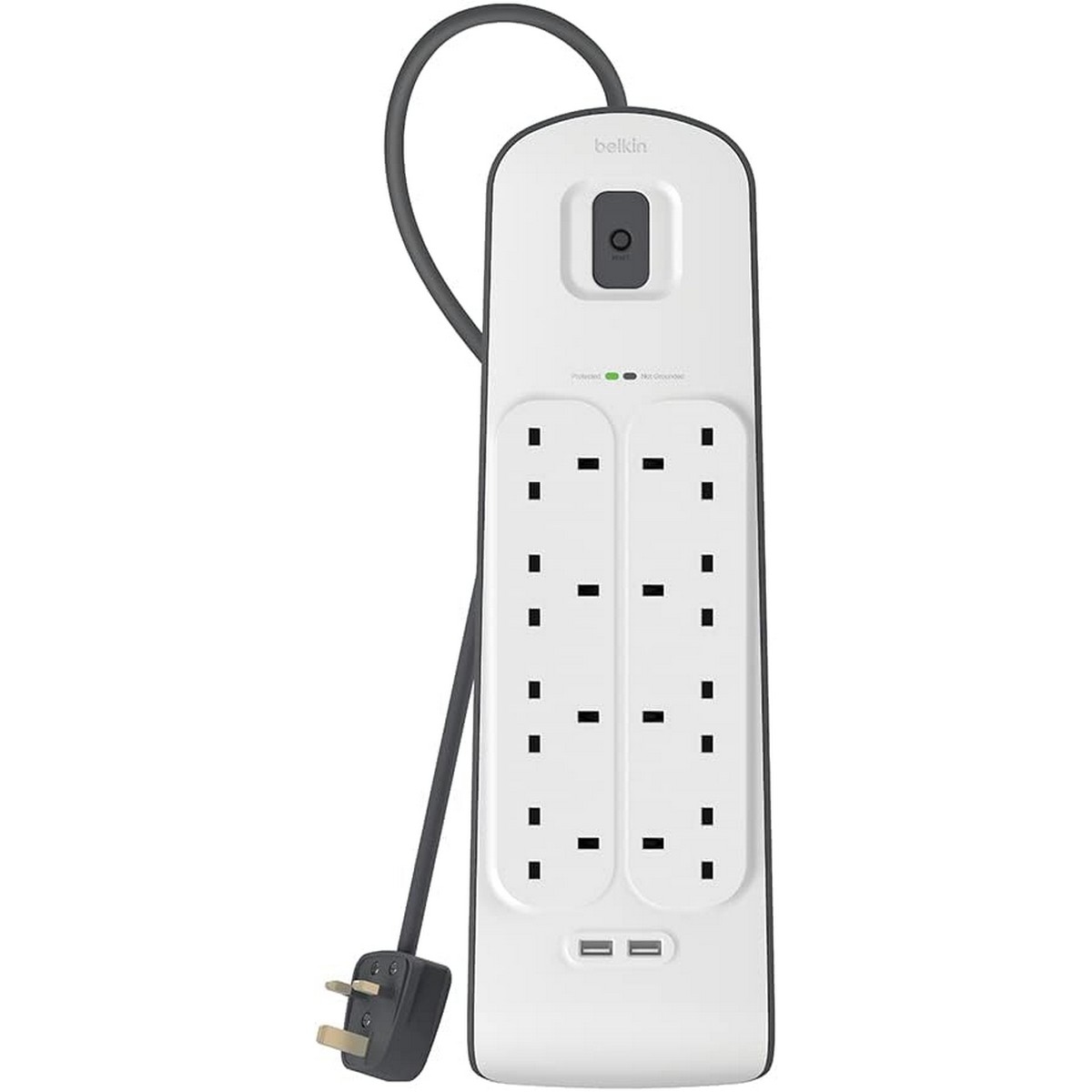 بيلكن مشترك كهرباء محمي من زيادة التيار بـ 8 منافذ ومنفذي USB
