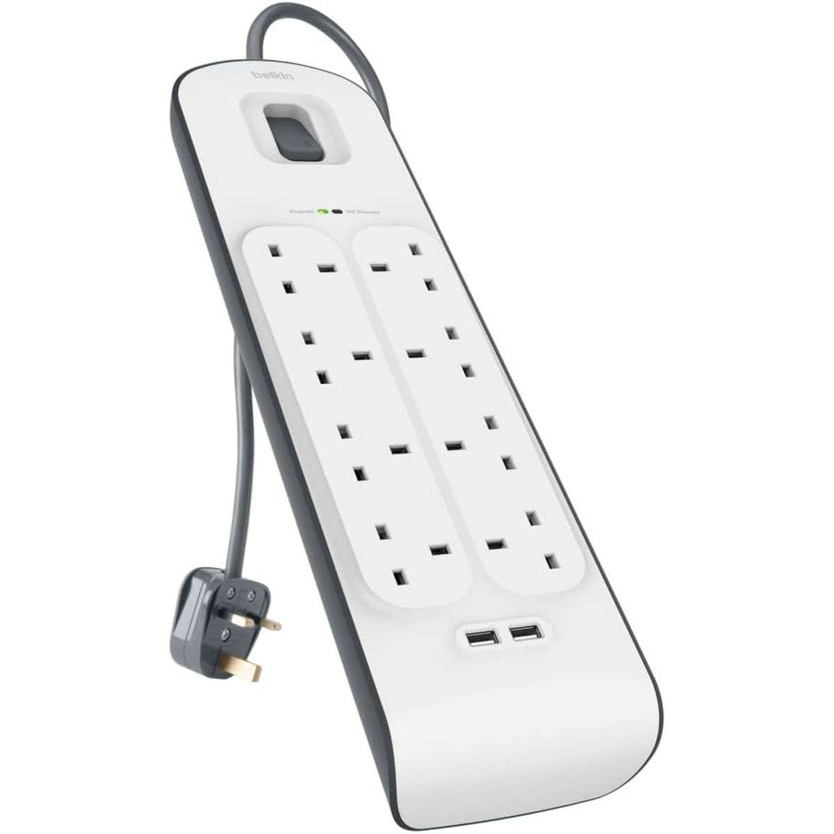 بيلكن مشترك كهرباء محمي من زيادة التيار بـ 8 منافذ ومنفذي USB