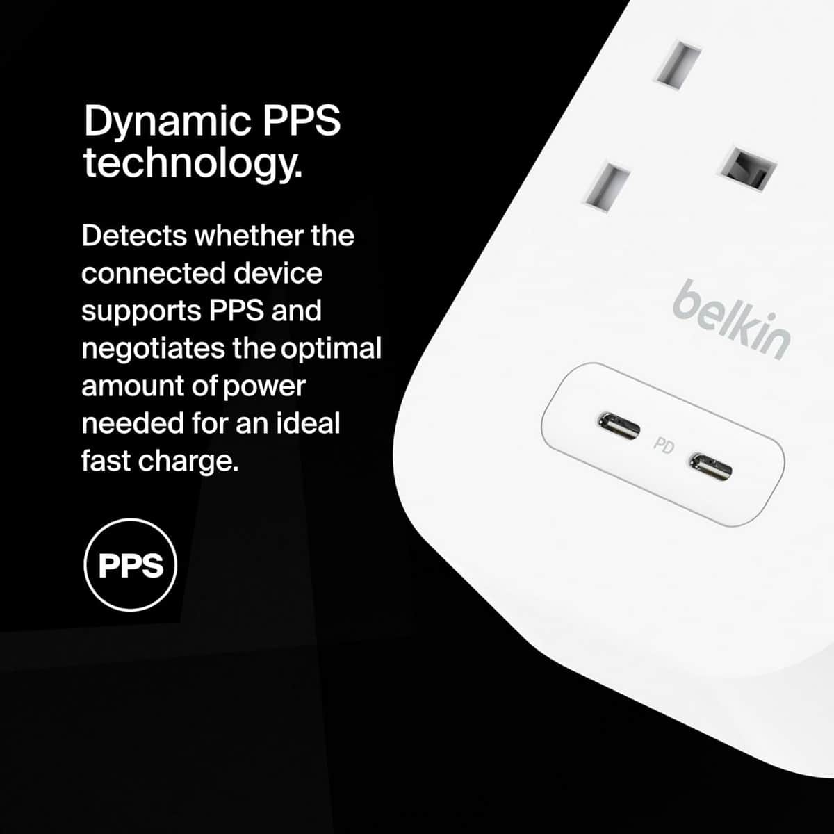 بيلكن مشترك كهربائي محمي من ارتفاع التيار بـ 8 منافذ مع USB-C مزدوج بقدرة 30 واط بطول 2 متر