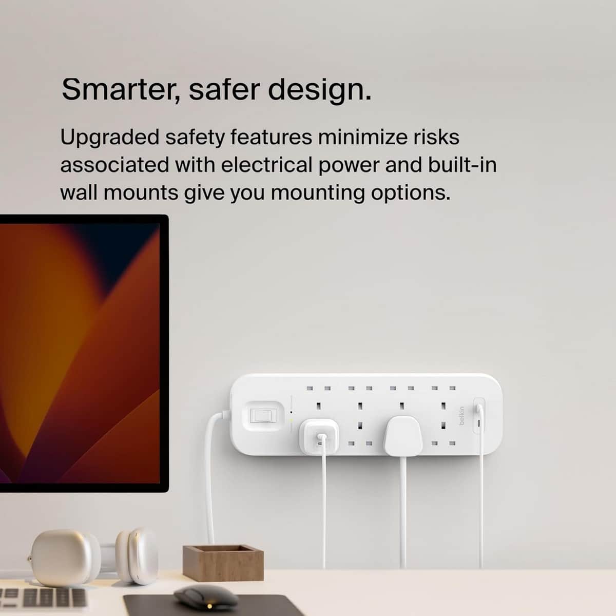 بيلكن مشترك كهربائي محمي من ارتفاع التيار بـ 8 منافذ مع USB-C مزدوج بقدرة 30 واط بطول 2 متر