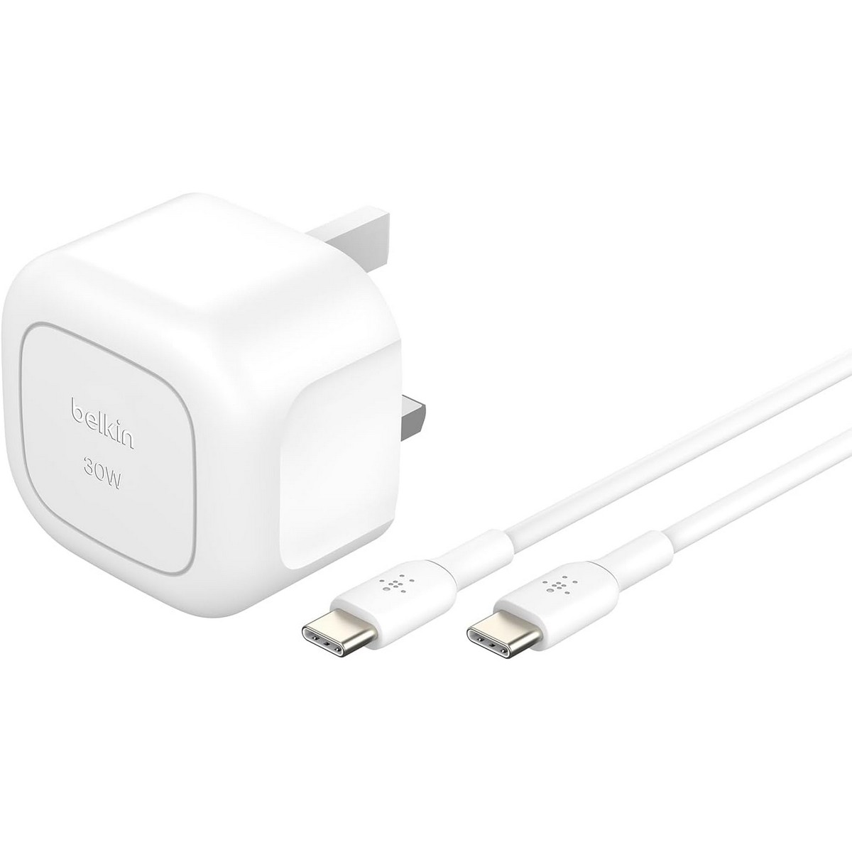 بيلكن شاحن حائط USB-C كيوب بقدرة 30 واط مع كابل USB-C إلى USB-C بطول 1 متر