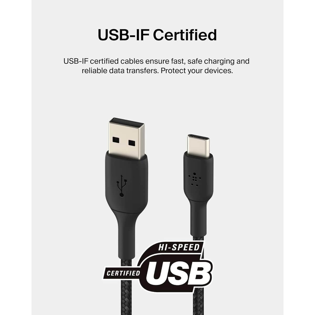 بيلكن أسود كابل USB-A إلى USB-C مجدول بوست تشارج بطول 1 متر