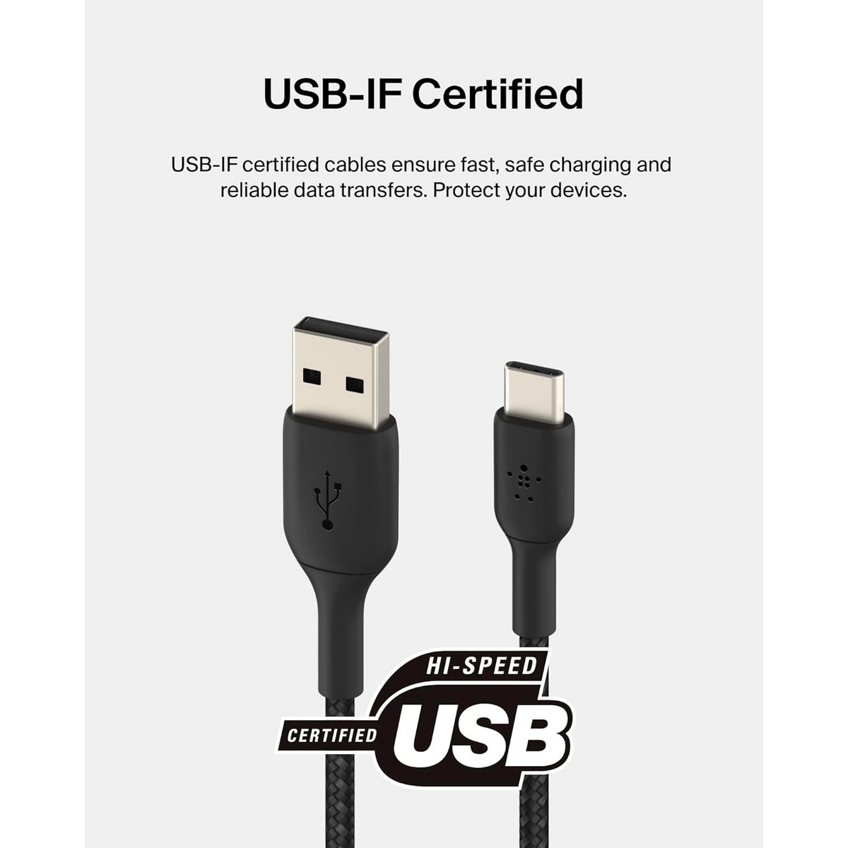 بيلكن أسود كابل USB-A إلى USB-C مجدول بوست تشارج بطول 1 متر